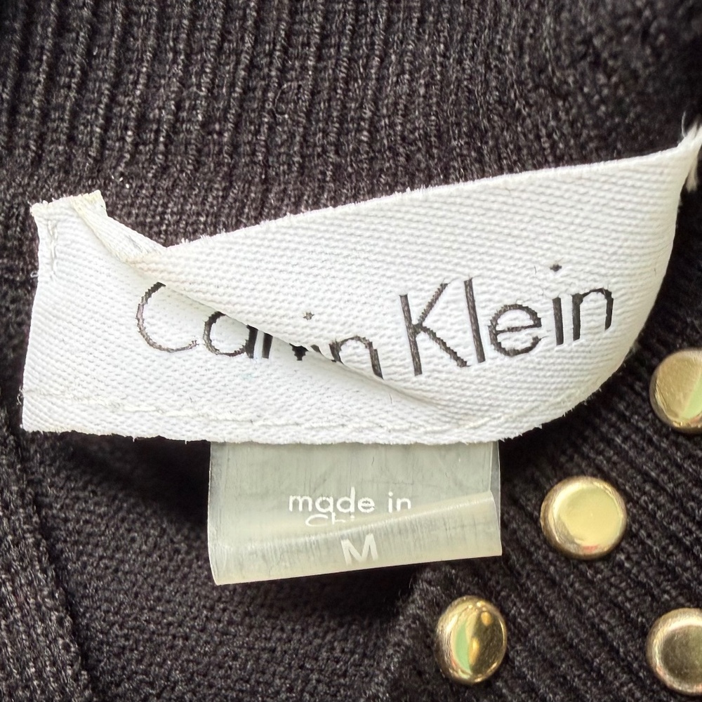CALVIN KLEIN | Black Gold Studded Knit Sheath Dress Sz M - Picture 7 of 8